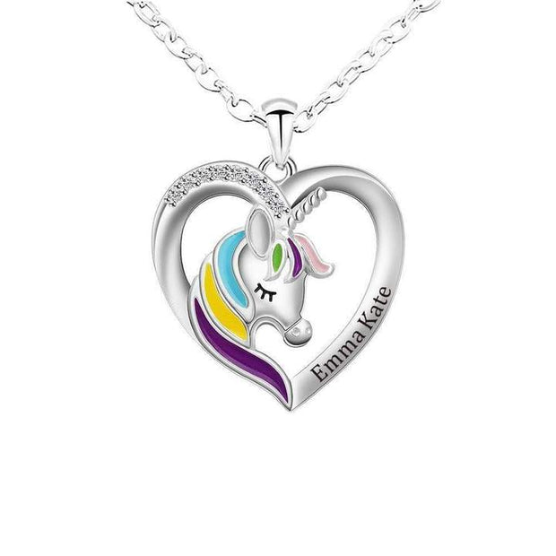 Mother's Day Gift for little girl Personalized Rainbow Unicorn Necklace