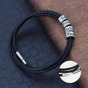 Father's Day Gift Men's Leather Bracelet with Small Custom Beads