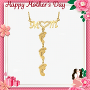 Mother's Day Gift Diamond Mom Necklace With Baby Feet