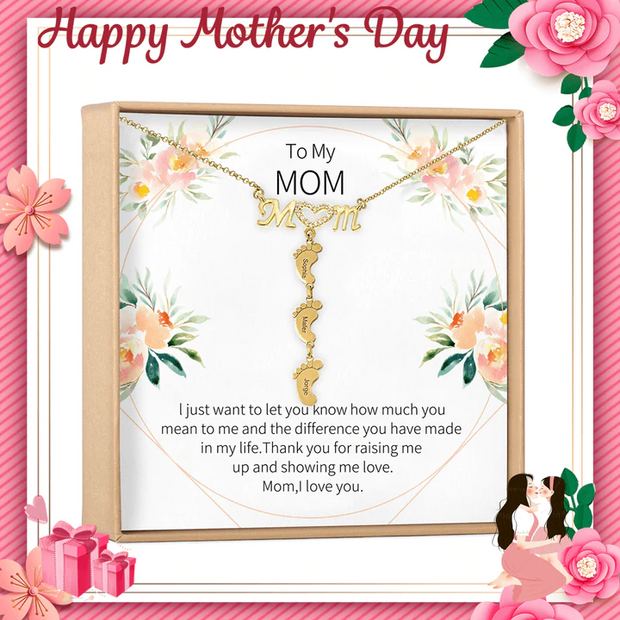 Mother's Day Gift Diamond Mom Necklace With Baby Feet