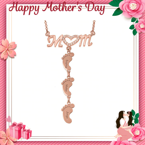 Mother's Day Gift Diamond Mom Necklace With Baby Feet