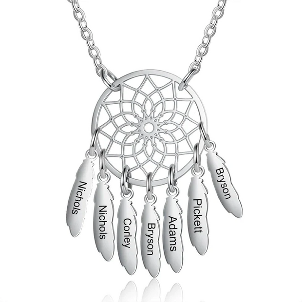 Mother's Day Gift Dream Catcher Necklace Personalized 2-8 Names Pendant