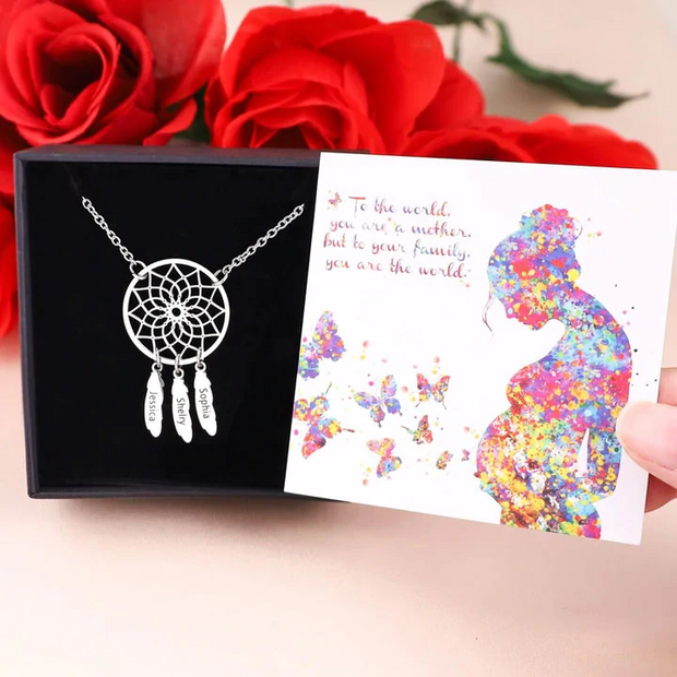 Mother's Day Gift Dream Catcher Necklace Personalized 2-8 Names Pendant