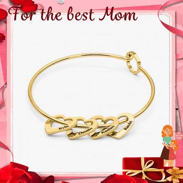 Mother's Day Gift Family Bangle Bracelet with Heart Shape Pendants