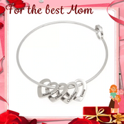 Mother's Day Gift Family Bangle Bracelet with Heart Shape Pendants