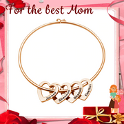 Mother's Day Gift Family Bangle Bracelet with Heart Shape Pendants