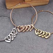 Mother's Day Gift Family Bangle Bracelet with Heart Shape Pendants