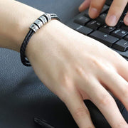 Father's Day Gift Men's Leather Bracelet with Small Custom Beads