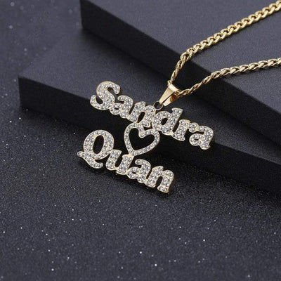 Mother's Day Gift Sparkling Diamond Double Name Necklace