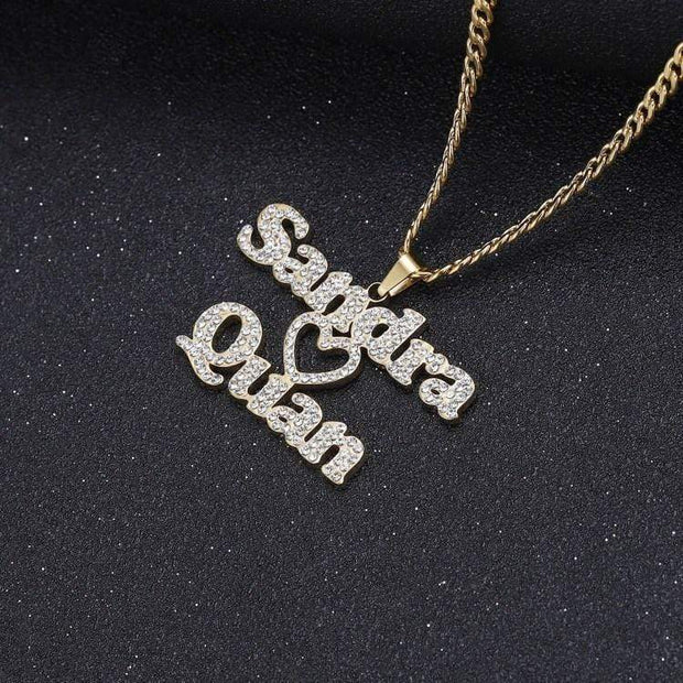 Mother's Day Gift Sparkling Diamond Double Name Necklace