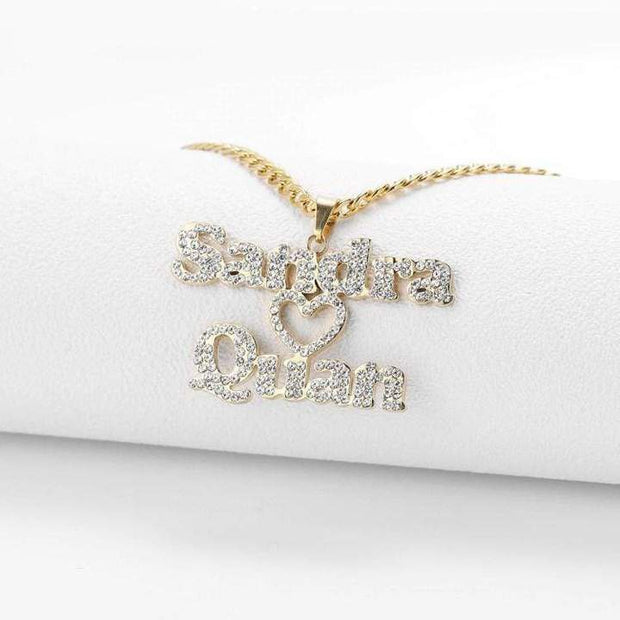 Mother's Day Gift Sparkling Diamond Double Name Necklace