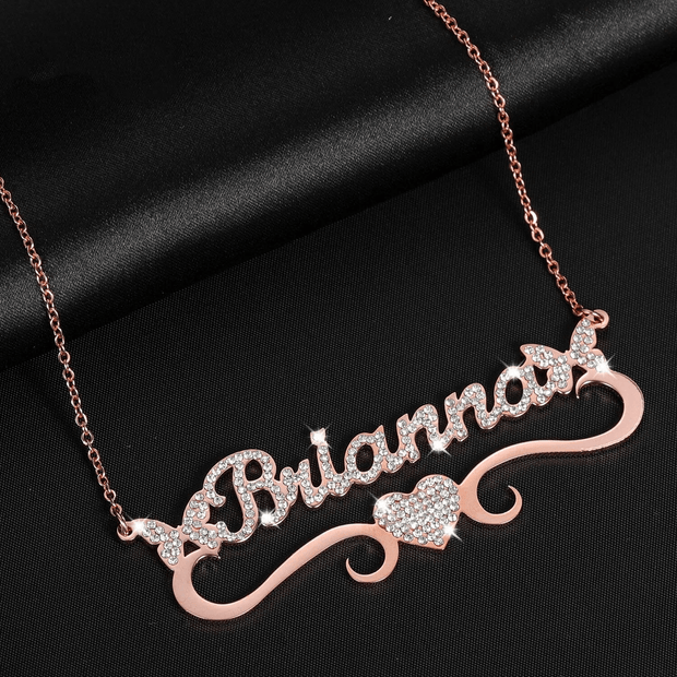 Mother's Day Gift Personalized Sparkling Butterfly Heart Diamond Name Necklace