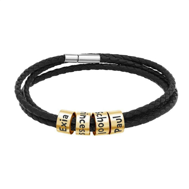 Father's Day Gift Men's Leather Bracelet with Small Custom Beads