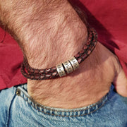 Father's Day Gift Men's Leather Bracelet with Small Custom Beads