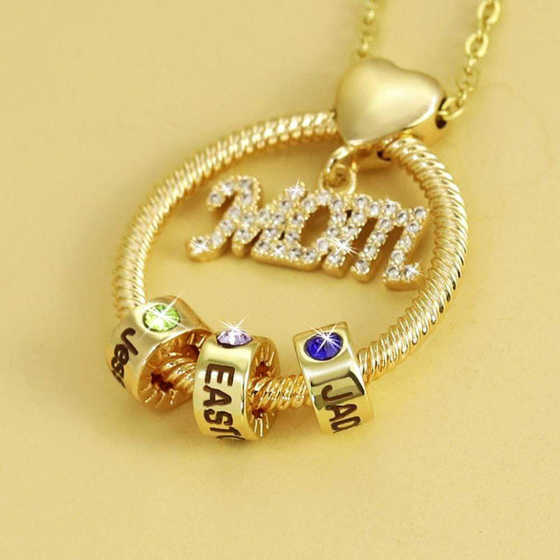 Mother's Day Gift Personalized Circle Pendant with Custom Birthstone Beads Necklace