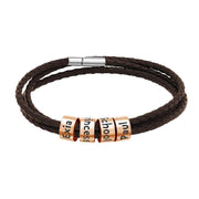 Father's Day Gift Men's Leather Bracelet with Small Custom Beads